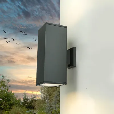 Immagine prodotto di Lampada da esterno antracite Up Down IP54 angolare H: 30 cm 2x E27 Lampada da parete per esterni Casa Cortile Balcone