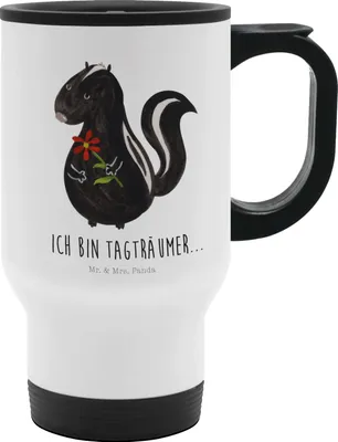 Produktbild von Mr. & Mrs. Panda thermosbecher Stinktier Blume - Weiß - Geschenk, Kaffeebecher To Go, Dreams, Thermobecher, Skunk, Träume, mit deckel, Raubtier, Wildtier, Teebecher