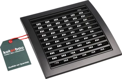 A black ventilation grille with a product tag attached.