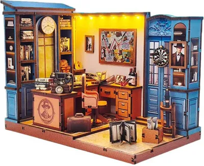 Produktbild von Habarri | DIY Book Nook - Detektivagentur - Puzzle 3D - Miniatur Haus Kit mit Möbeln und LED-Licht - Buch Ecke Kit
