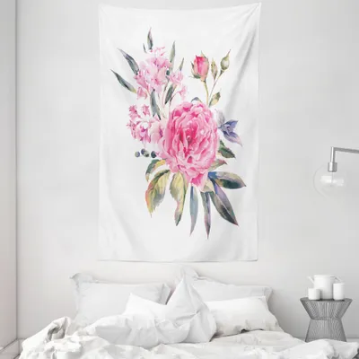 Produktbild von ABAKUHAUS Blumen Wandteppich und Tagesdecke, Romantische Rosen-Blumenstrauß aus Weiches Mikrofaser Stoff Waschbar ohne Verblassen Digitaldruck, 140 x 230 cm, Mehrfarbig