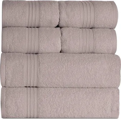 Imagen del producto de Juego de toallas Unyqoos® de 6 piezas, color beige: 2 toallas de baño de 70x140 cm, 4 toallas de mano de 50x100 cm, 70% algodón/30% poliéster, 450 g/m², con lazada para colgar, certificado 100
