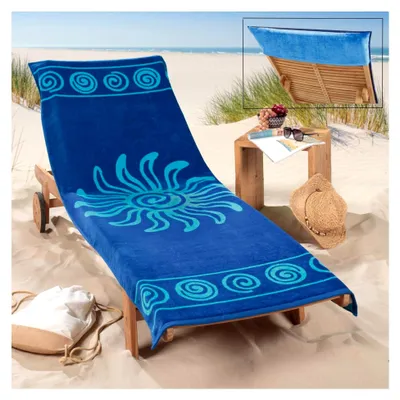 Produktbild von Frottee Bezug für Gartenliege Tropical Sun Blue, Schonbezug für Sonnenliegen, Liegenauflage aus 100% Baumwolle, 83x200 cm
