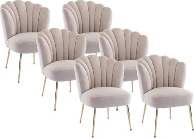 Produktbild von 6er Set Stühle aus Velours und vergoldetem Stahl - Beige - RUTY by Pascal Morabito