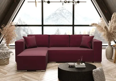 Image de AX LIVING Bordeaux Canapé d'angle avec fonction sommeil en L Vinoria 255 cm Gauche