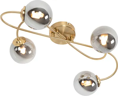 Produktbild von QAZQA - Landhaus I Vintage Moderne Deckenleuchte I Deckenlampe I Lampe I Leuchte Gold I Messing 4-flammig-Licht mit Rauchglas - Athen I Wohnzimmer I Schlafzimmer - Länglich - LED geeignet G9