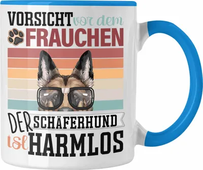 Produktbild von Trendation - Schäferhund Besitzerin Frauchen Tasse Geschenk Lustiger Spruch Geschenkidee Vorsicht Vor Dem Frauchen (Blau)