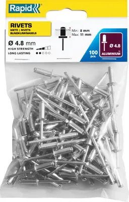 Produktbild von Rapid 5000381, Blindniete, Aluminium, Stahl, Edelstahl, RP10 , RP40, RP60, RP100, 4,8 mm, 4,8 mm