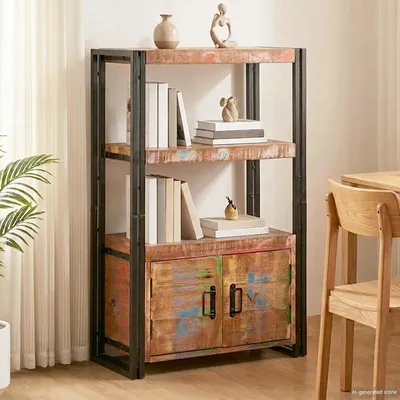Immagine prodotto di vidaXL Libreria con ante Brown Legno massiccio riciclato e metallo