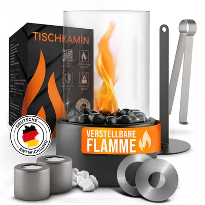 Produktbild von EDELFELD Premium Bioethanol Tischkamin SPARK Rund – Ruß & Rauchfrei – Tischfeuer – Dekorativer Glaszylinder – Lagerfeuer-Atmosphäre, Indoor & Outdoor