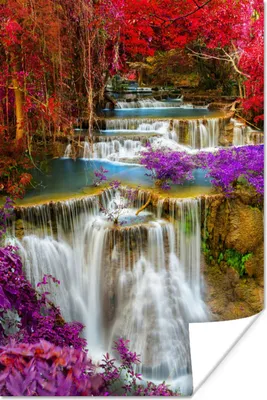 Produktbild von MuchoWow® Poster Wasserfall - Rosa - Bäume 120x180 cm - Kunstposter