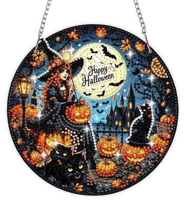 Produktbild von Diamond Painting Anhänger Sorcière Citrouille Fensterbilder Bastelset Hängendes Ornament für Erwachsene Kinder