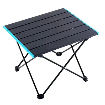 Produktbild von Camping Klapptisch schwarz mit Tragetasche - 40 x 35 cm - Universal Gartentisch mit einrollbarer Tischplatte