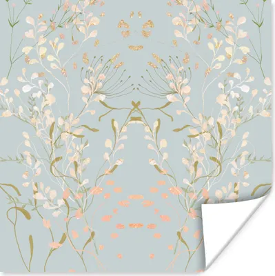 Produktbild von MuchoWow® Poster Blau - Design - Blumen - Pastell 50x50 cm - Wohnzimmerdekoration