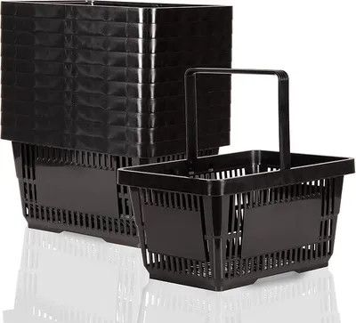 Produktbild von 10x Einkaufskorb schwarz 22l | 1 Tragebügel Kunststoffkorb Körbe stapelbar | Tragekorb stabil | Plastikkorb lebensmittelgeeignet | Shopping-Basket | Handkorb bis 30kg belastbar
