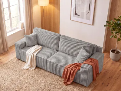 Produktbild von BroMARKT Sofa mit Schlaffunktion BELIO 200x138 cm Couch mit Bettkasten Hellgrau
