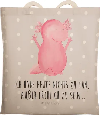 Produktbild von Mr. & Mrs. Panda Beutel Axolotl Hurra - Grau Pastell - Geschenk, Lurch, Motivation, Tragetasche, Fröhlich, Spaß, Stoffbeutel, shopping bag, Tote, Tasche