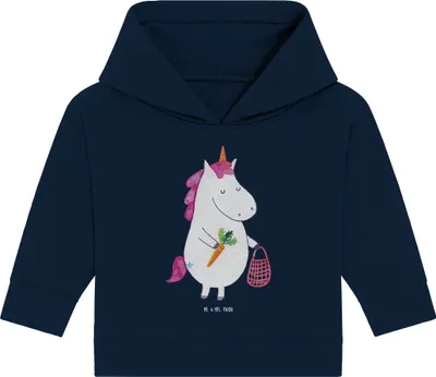 Produktbild von Mr. & Mrs. Panda Organic Baby Hoodie Einhorn Gemüse 12. - 18. Monat - French Navy - Geschenk, Einhörner, Biomarkt, Kapuzenshirt, Unicorn, Wochenmarkt, Kapuzensweatshirt