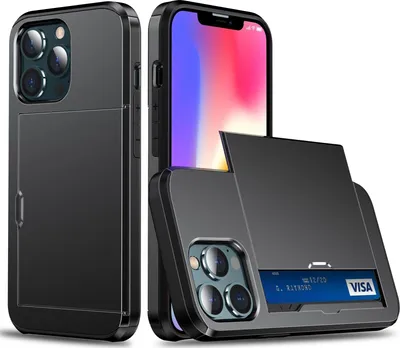 Produktbild von Mobigear Card iPhone 13 Hülle Hardcase Backcover Stoßfest mit Kartenhalter - Schwarz