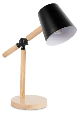 Immagine prodotto di Lampada da scrivania Forlight Flexo con braccio e testa orientabili, design moderno in acciaio nero e legno, attacco E27, altezza 40 cm, ideale per ambienti di lavoro e in stile nordico