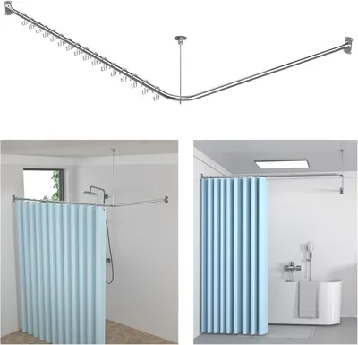 Imagen del producto de Barra para cortina de ducha en forma de L, de acero inoxidable, ajustable de 100-120 cm x 100-190 cm