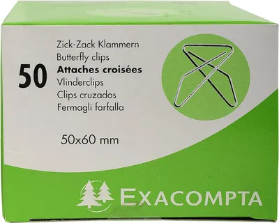 Produktbild von Exacompta 14766E 50er Pack ZickZack Büroklammern 50x60mm Eckklammern aus Aluminium in praktischer Aufbewahrungsbox