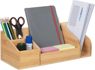 Produktbild von Famanu Büro Organizer aus Bambus mit 5 Fächern - Stiftehalter für Büro und Zuhause
