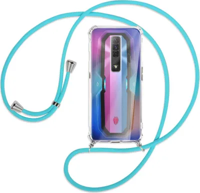 Produktbild von Handykette Backcover-Schutzhülle mit Band (Metall silberfarben) für ZTE nubia Red Magic 7 - türkis