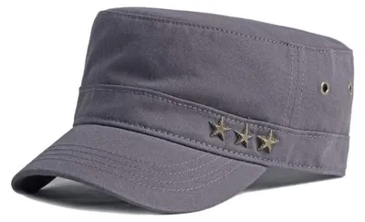 Produktbild von Military Cap Herren Baumwolle Vintage Flachkappe Verstellbar Grau 56-60