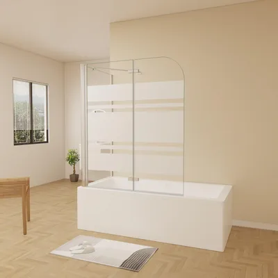 Produktbild von AICA 120cmx140cm Badewannenaufsatz Schwarz mit Blickdichten 6mm NANO ESG-glas mit 65cm Seitenwand 2-teilig Faltwand Badewannenfaltwand Badewanne Duschabtrennung Duschwand