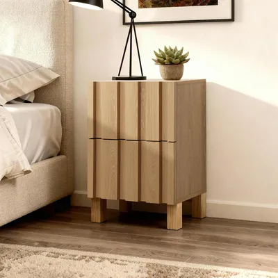 Produktbild von Nachttisch Holz mit 2 Schubladen, Modern, Eichenfarben, B40 x T30 x H55 cm