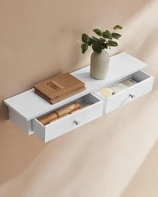 Produktbild von Famanu Wandregal mit 2 Schubladen - Hochglanz - 65 x 15 x 10 cm - Weiß