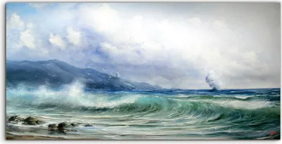 Produktbild von Coloray Acrylbild 140x70  Wandbild Acrylbilder Stürmisches Meer Schiff Leuchtturm
