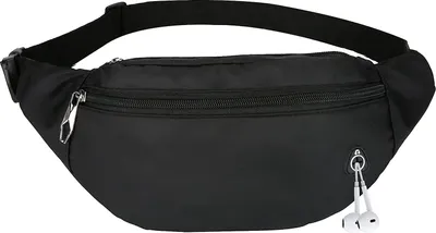 Produktbild von Bauchtasche Gürteltasche Hüfttasche für Damen und Herren mit Kopfhörer Port Stylische Brusttasche Sport Handytasche für Reise Wanderung Outdoor Running (Schwarz)