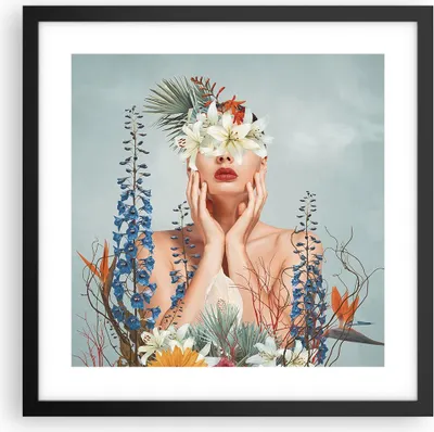 Produktbild von Gerahmtes Poster - Schwarzer Rahmen - Surreal Frau Blumen - 40x40 cm - Wand Bild - Wanddeko - Wandbilder - Kunstposter - Wandposter - Bilderrahmen - Bilder - Kunstdruck - P2BAC40x40-4818