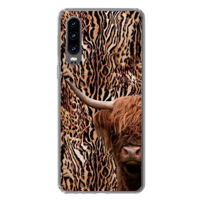 Produktbild von MuchoWow® Handyhülle Schutzhülle Hülle für Huawei P30 Schottischer Highlander - Kuh - Pantherdruck Silikon Softcase Handy Hülle - Kartenbesitzer