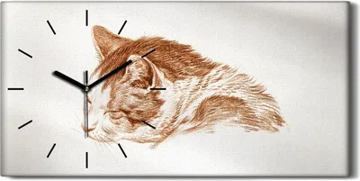Produktbild von Dekor Leinwand Uhr Wandbilder Geräuschlos 60x30 Zeichnung Tier Katze Kunst - schwarze Hände