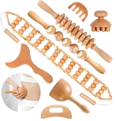 Image de Solidchoice - Ensemble d'outils de massage en bois, comprenant 8 pièces, pour les soins du corps