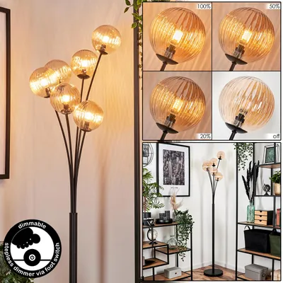 Produktbild von Lerici Stehlampe aus Metall/Riffelglas in Schwarz/Bernstein