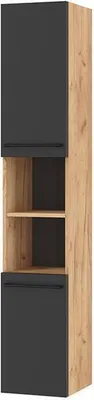 Produktbild von Planetmöbel Badmöbel Hochschrank Badezimmer Schrank schmal, Hochschrank LUX 30 cm Gold Eiche/Anthrazit