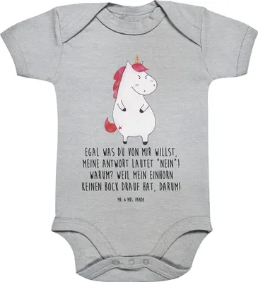 Produktbild von Mr. & Mrs. Panda babykleidung body Einhorn Wut 1. - 3. Monat - Heather Grey - Geschenk, Nein, Babystrampler, Babybody, Einhörner, Lustig, Unicorn, Strampler Baby, overall