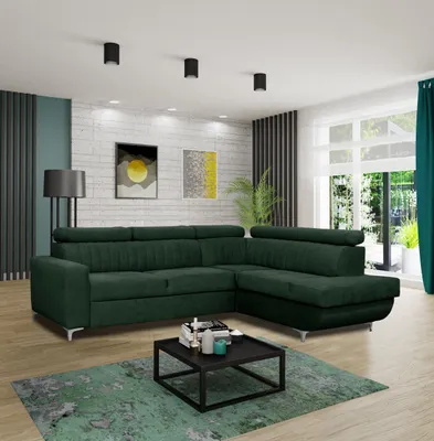 Produktbild von Ecksofa BEST rechts grün Monolith 37 mit Schlaffunktion und Bettkasten Sofa mit Verstellbare Kopfstützen