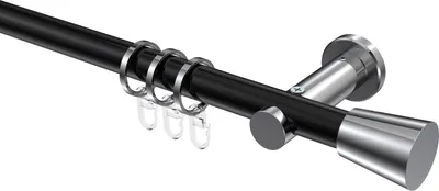 Produktbild von Interdeco Gardinenstange / Vorhangstange Schwarz / Chrom, Typ Platon Sitra (Konus), 20 mm Ø 1-läufig, 220 cm