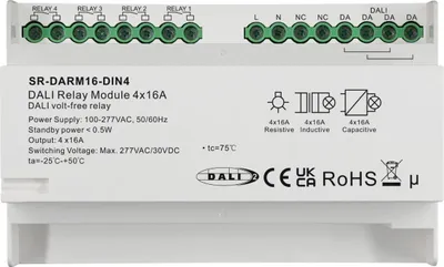Produktbild von SR-DARM16-DIN4 DALI-2 Relaismodul 4-Kanal 16A Schaltaktor für 230V AC, Hutschienen-Montage