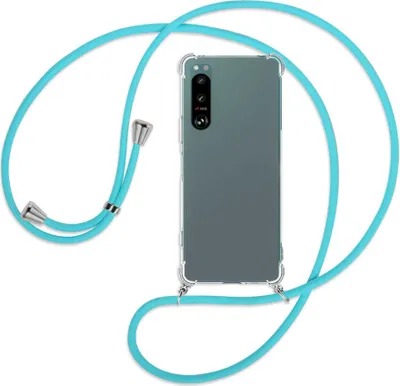 Produktbild von Handykette Backcover-Schutzhülle mit Band (Metall silberfarben) für Sony Xperia 5 IV (6.1'') - türkis