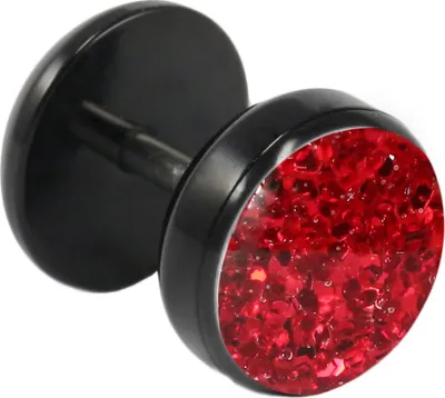 Produktbild von Fake Plug Ohrstecker schwarz Glitterline in verschiedenen Farben und Größen Farbe - Rot Größe - 6 mm