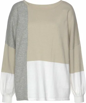 Produktbild von LASCANA Rundhalspullover mit Colorblock-Optik grau-meliert-creme-beige Größe 36/38