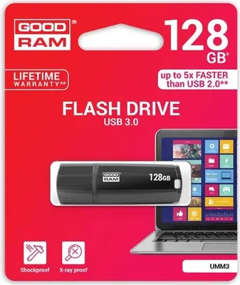 Produktbild von Goodram UMM3, 128 GB, USB Typ-A, 3.2 Gen 1 (3.1 Gen 1), 60 MB/s, Kappe, Schwarz
