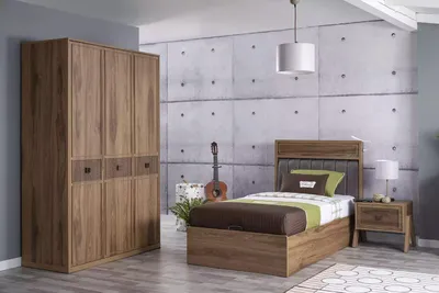 Produktbild von Bett Holzbett mit Bettkasten Garnitur Jugendbett Holz Braun Set 3tlg