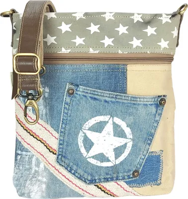 Produktbild von Sunsa Damen Umhängetasche. Nachhaltig Tasche aus recycelte Jeans & Canvas. Vintage Stil
